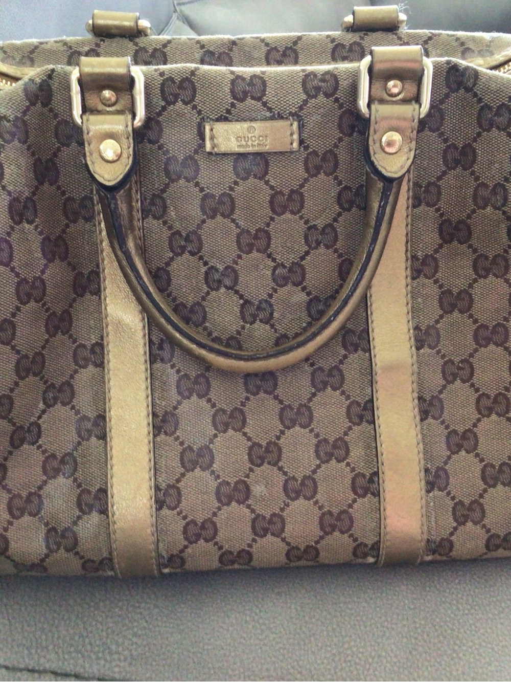 Gucci Brown Monogram GG Canvas Tote with Gold Trim